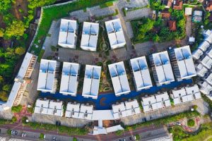 Aerial view of a modern housing complex in Tangerang, Indonesia, showcasing contemporary architecture.